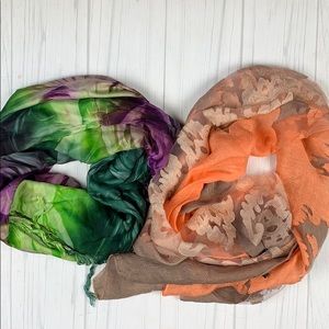 Bundle of 2 large colorful silk wool scarves